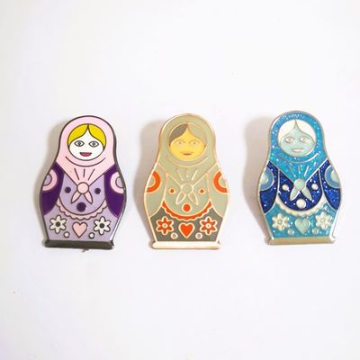 Buy Antique Copper Nesting Doll Custom Soft Enamel Pins Epoxy Coated With Various Cluthes online manufacture