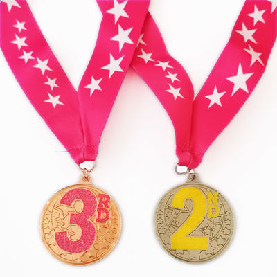 Beli Glitter Warna Epoxy Lapisan Besi Custom Gymnastics Medali Dengan Ribbon Sublimasi online manufacture