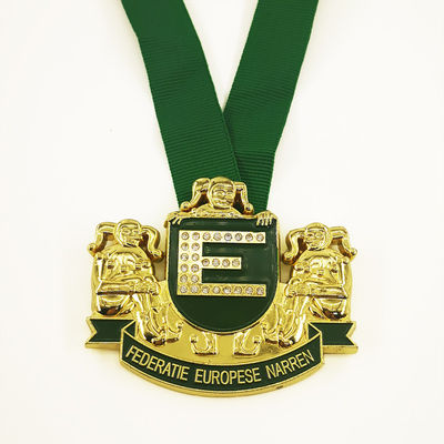comprar Medalha de Carnaval de Metal Dourado 3D Desenho Estreito com Pedras Acrílicas e Faixa online manufacture