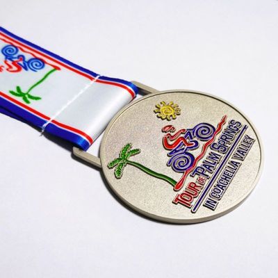 Round Zinc Alloy Sponsor Medal With Soft Enamel Colors For Cycling Events