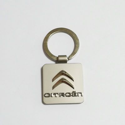 Square Citroen VIP Promotional Metal Keychain With 27mm Flat Split Ring