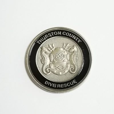 Dive Rescue 3D Relief Brass Metal Coins Antique Silver Plating With Soft Enamel Colors