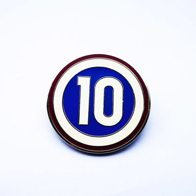 Round Numeral 10 Silver Custom Hard Enamel Pins With Double Posts And Rubber Clutches