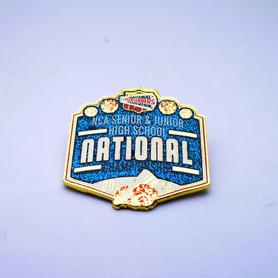 Zinc Alloy Glittering Lapel Pin Gold Finish With Double Posts And Butterfly Clutches