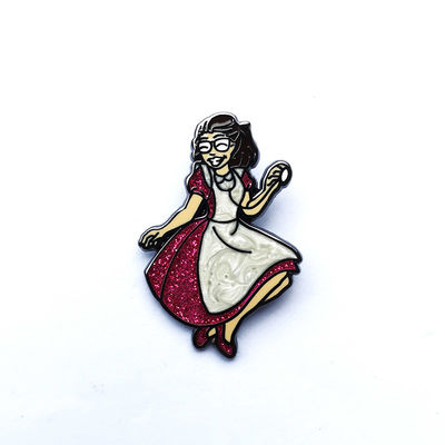 Black Nickel Zinc Alloy Cinderella Custom Hard Enamel Pins Featuring Glitter And Pearl Colors