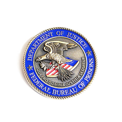 Antique Brass Finish Zinc Alloy Coins 3D Die Casted With Bureau Of Prisons Design
