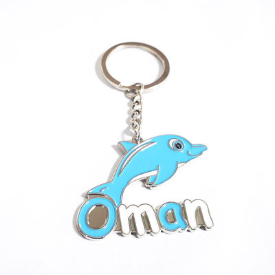 2 Inch Omani Dolphin Iron Metal Stamped Keychain With Soft Enamel Color