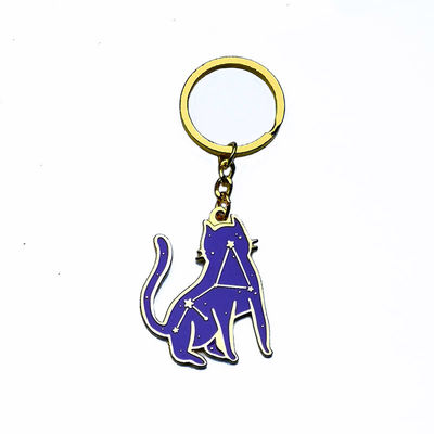 Gold Plated Cute Cat Hard Enamel Keychains 40mm Attached With 30mm Split Ring