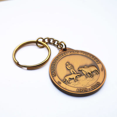 Zinc Alloy Antique Gold Commemorative Keychain Molong Sheep Dog Workers Design