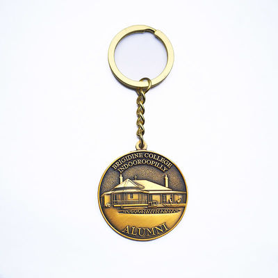 College Alumni Souvenir 3D Metal Key Chains In Antique Gold With 30mm Split Ring