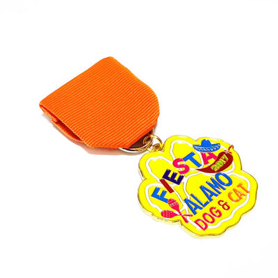 Gold Fiesta Iron Dog Paw Badge Medals With Short Ribbon Attachment