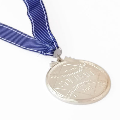 Silver Finish Metal Custom Softball Medals For Sports Events With Sublimation Ribbon