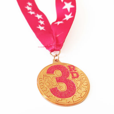 Custom Iron Gymnastic Metal Sports Medal With Glitter Color And Sublimation Ribbon