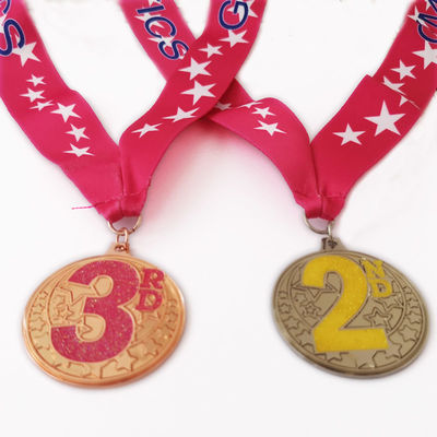Stamped Iron Metal Sports Medal With Soft Enamel Colors And Sublimation Ribbon