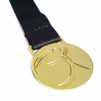Round Iron Gymnastics Metal Sports Medal Gold Finish With Satin Ribbon Attached