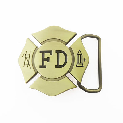 Debossed Texts Back Antique Bronze Belt Buckle Die Casting Fire Department Logo Shaped