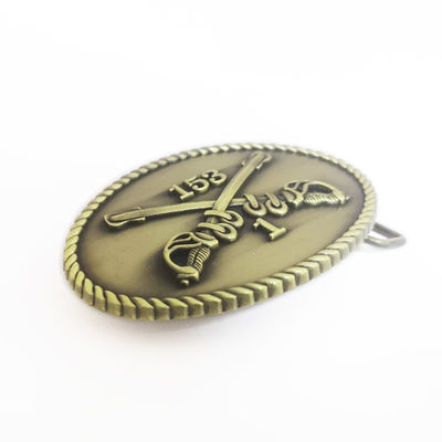 Oval Shape Zinc Alloy Diecast Metal Belt Buckle With Crossed Sabers For Cavalry Regiments