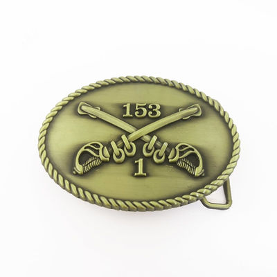 3D Antique Bronze Metal Belt Buckle Look Crossed Sabers With Laser Engraving Back