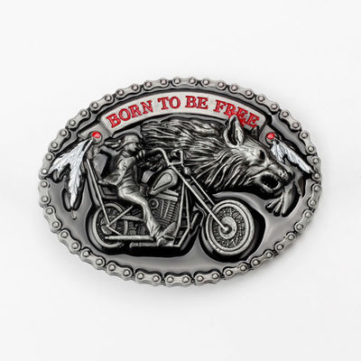 Enamel Texts Motorcycle Die Cast Metal Belt Buckle With Antique Silver Finish