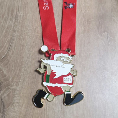 Zinc Alloy Christmas Running Medals 80mm Santa Dash Medals With Sublimation Ribbon