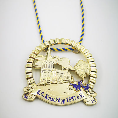 Gold Plating Carnival Session Medal With Intricate 3D Design And Cord Attached
