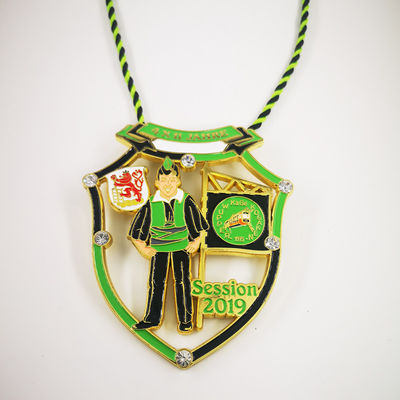 Vibrant Zinc Alloy Customized Carnival Session Medal With Stones And Cord Attached