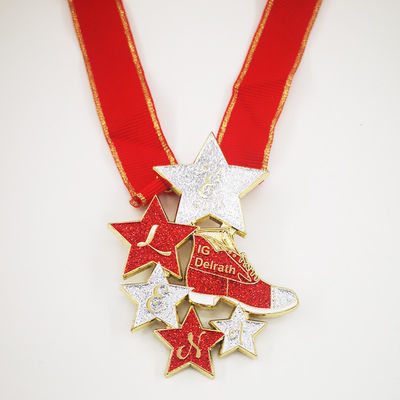 Gold Plated 2D Carnival Medal Soft Enamel Custom Die Cast Medals With Glittering Color
