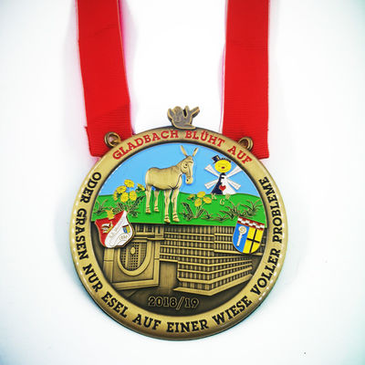 3D Diecasting Antique Gold Carnival Session Medal Back With Sandblasting And Logo