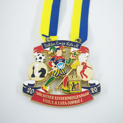 Carnival Clubs Zinc Alloy Gold Plated Medals Soft Enamel Colored With Ribbon