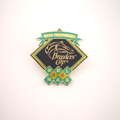Gold Finish Soft Enamel Epoxy Domed Breeders Cup Horse Race Champion Lapel Pin