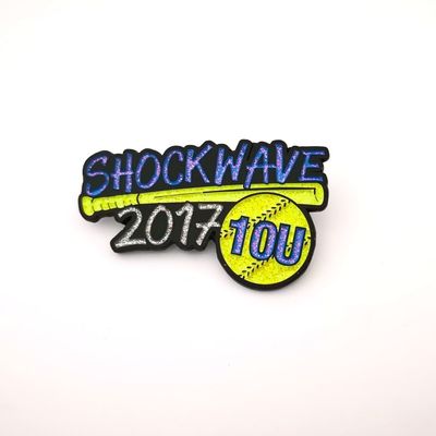 Sparkling 2 Inch Iron Glitter Shockwave Baseball Lapel Pin With Black Rubber Clutches