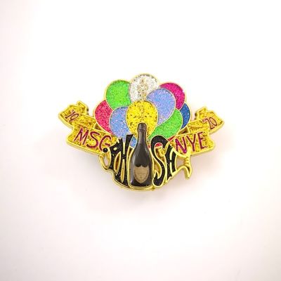 Custom Golden Collectible NYE Run Enamel Party Pin With Glitter Colors