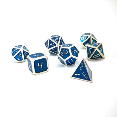 Tabletop Or DnD Games Metal Dice Set For Sale Nickle Plating With Sapphire Blue Color