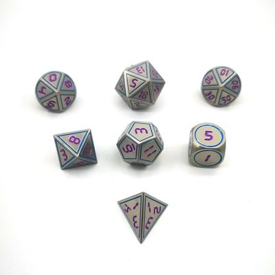 Matte Silver Plating With Purple Numbers Zinc Alloy Metal Dice For Collectors