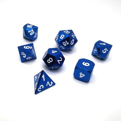 DnD Metal Dice Set 7pcs In A Set With Blue Dyed And White Numbers