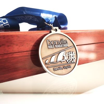Metal Antique Danville Half Marathon Running Medal with Printed Sublimation Lanyard