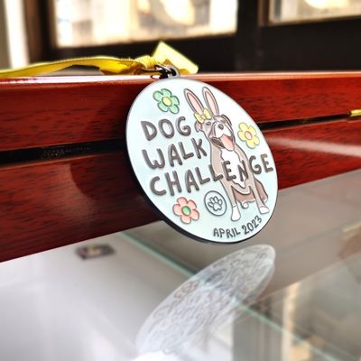 Cute Black Dyed Dog Walk Challenge Metal Medal in Soft Enamel Colors